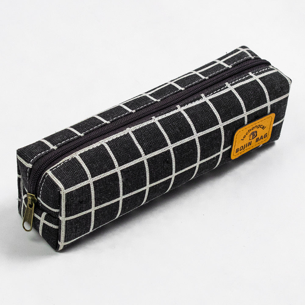 Wholesale Simple Canvas Black and White Plaid Canvas Pen Bags